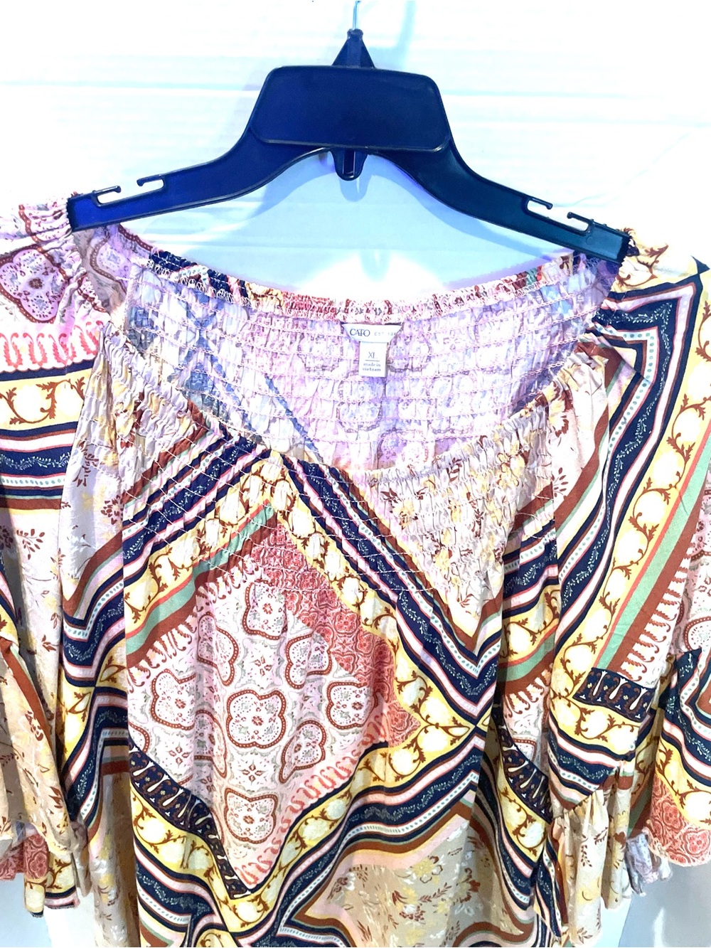 Boho Patchwork Peasant Blouse Flutter Sleeve XL | Cato - Picture 8 of 11